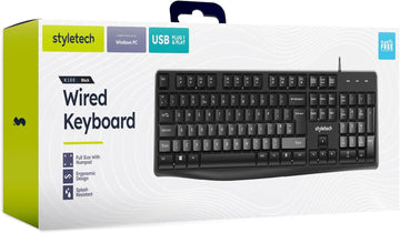 Styletech USB-Powered Wired Keyboard for Windows PC - Black