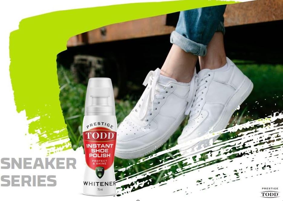 TODD Prestige Premium Sneaker and Shoe Whitener | 75ml - Super White | White Colour Restorer for Sneaker, Trainers, Canvas & Leather Shoes | 75ml Bottle with Sponge