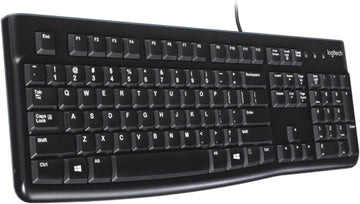 Logitech K120 Wired Keyboard for Windows, USB Plug-and-Play, Full-Size, Spill-Resistant, Curved Space Bar, Compatible with PC, Laptop, QWERTY UK English Layout - Black