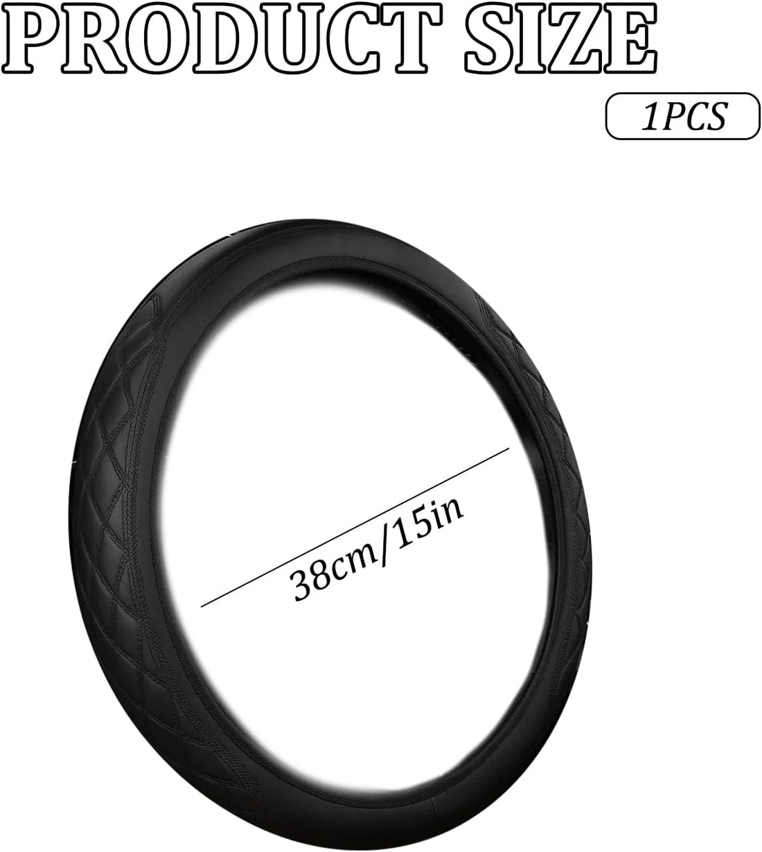 Steering Wheel Covers, Leather Car Steering Wheel Cover 15 Inch, Universal Fit 38cm Black， Non-Slip Grip for Enhanced Control, Car steering wheel cover