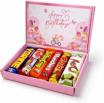 Birthday Gifts for Women – Pink Chocolate Gift Box for Her, Womens Chocolate Gift, 6 Full Size Bars, Letterbox Present