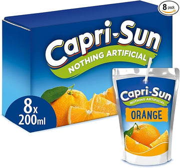 Capri-Sun Orange Kids' Juice Drink (8 x 200ml) Made with Real Fruit Juice - No Artificial Ingredients - Vegan, Gluten Free,packaging may vary