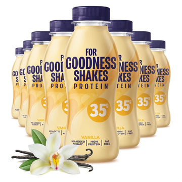 For Goodness Shakes Vanilla Protein Shakes, 35g Protein, High Protein, Fat-Free, Ready-To-Drink, No Added Sugar, Gluten-Free, Pre & Post Workout, 8 x 330ml