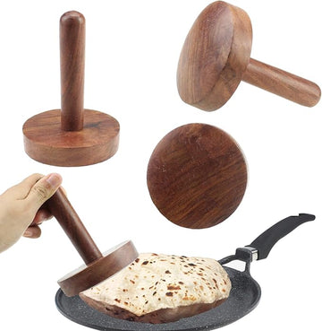 Wooden Chapati Press Roti Fluffer Extra Strong Paratha Indian Datta Press Long Life Solid Wood Dark Brown GK140