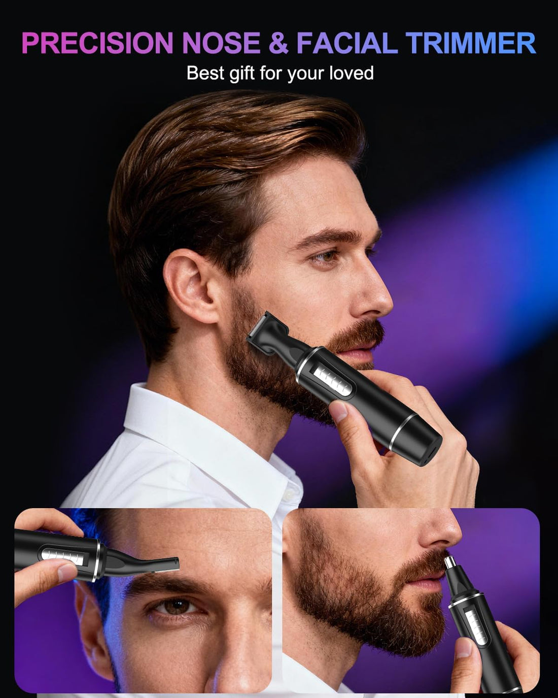 Nose Hair Trimmer for Men Painless Noses Trimmer Rechargeable Nasal Hair Trimmers for Ear and Eyebrow Facial,Nose Hair Trimmer with IPX7 Waterproof,Dual Edge Blades for Easy Cleansing,Black