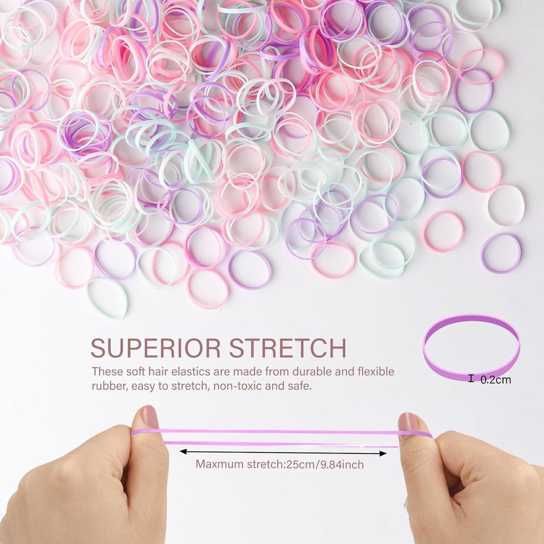 500PCS Violet-coloured Plastic Elastic Bands. Girls Mini Elastic Hair Ties. Braids and Ponytails Stay in Place. Gentle on Hair. Strong and Durable.
