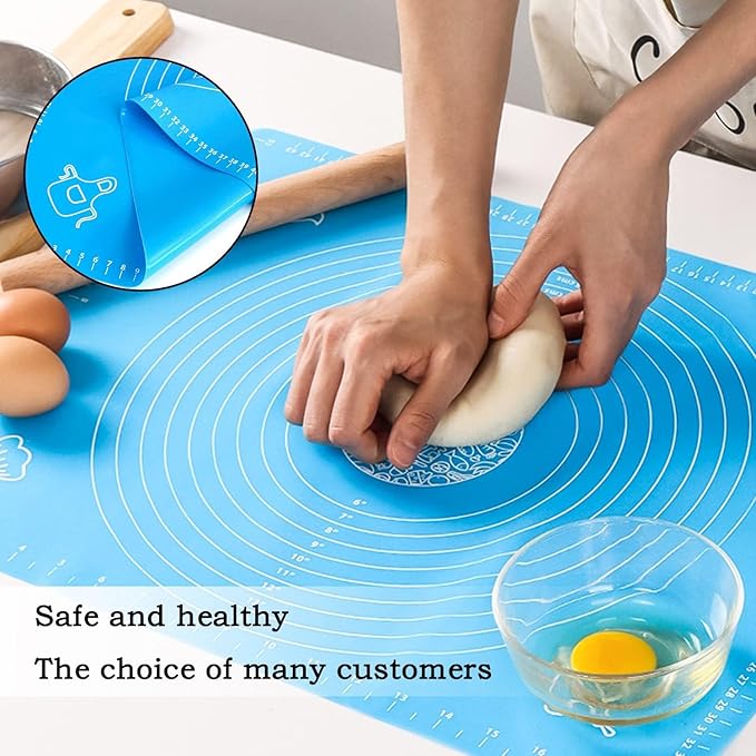 Non-Stick and No-Slip Silicone Baking Pastry Mat, Non Stick Pastry Rolling Mat with Measurement 40x50cm, Non-Slip Silicon Dough kneading Mat (Blue