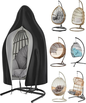 Egg Chair Cover Waterproof, Patio Hanging Egg Chair Covers, 210D Heavy Duty Oxford with Zipper & Drawstring, Garden Hanging Swing Cover, Windproof, UV Resistant, Insect Resistant 190 x 115cm