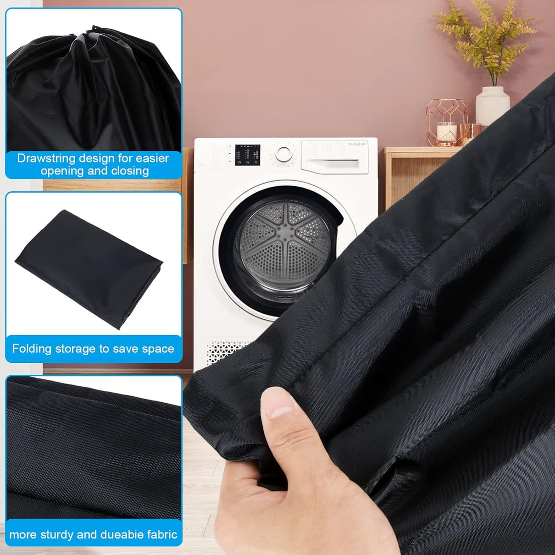 ASelected 4 Pcs Extra Large Laundry Bags, Foldable Storage Bag with Drawstring Closure, Nylon Washing Bag Fabric Bag for Bathroom, Bedroom or Dormitory and Travel, 61x91cm (Black)
