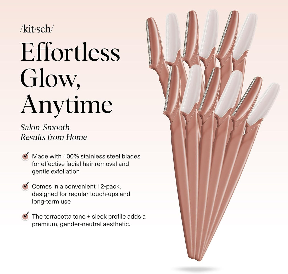 Kitsch Dermaplane Razor for Women Face – Face Razors for Women & Men, Eyebrow Trimmer & Face Shaver – Exfoliating Facial Razor & Skin Care Tool for Smoother Skin - Terracotta, 12 pcs